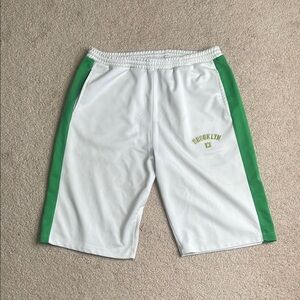 Athletic White and Green Shorts with Elastic Waistband
